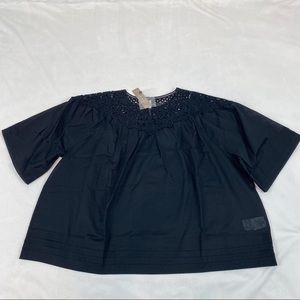 J Crew lace crochet cotton top pleated oversized‎